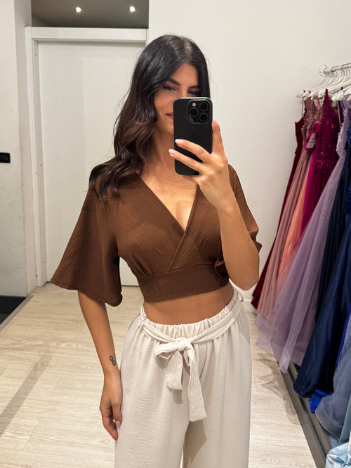 Top Crop manica e fiocco dietro