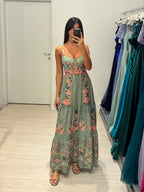 Vestito Lungo fiori spalline perle