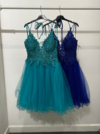 Abito cerimonia corto pizzo strass e tulle