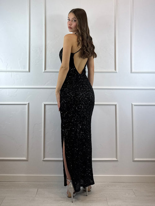 Vestito lungo paillettes spallina