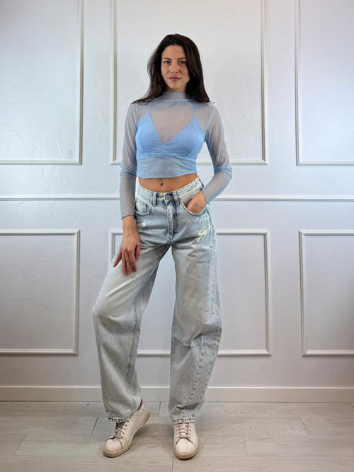 Top crop tulle con reggiseno