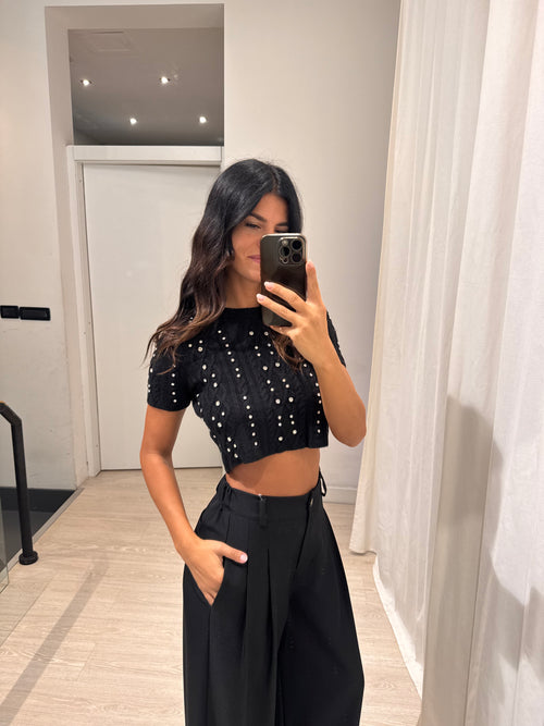 T-shirt in maglia con brillantini