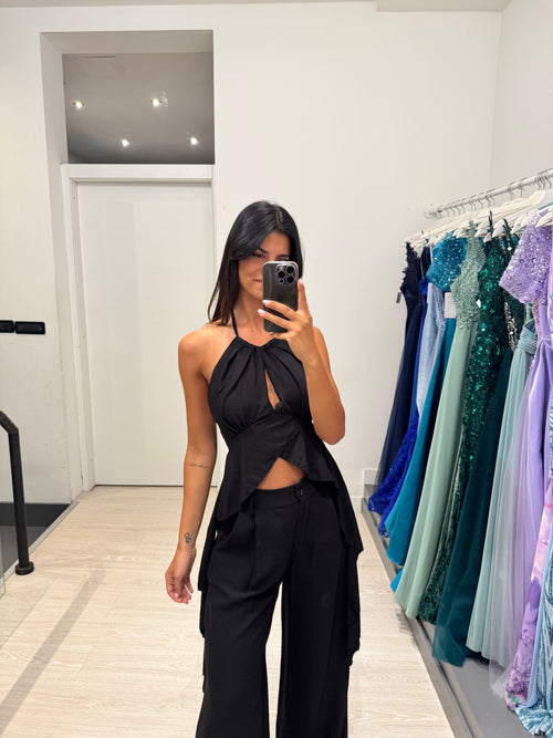Completo lino top fasce e pantalone