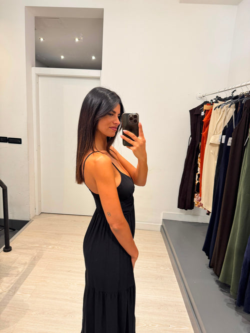 Vestito lungo effetto lino schiena arricciata