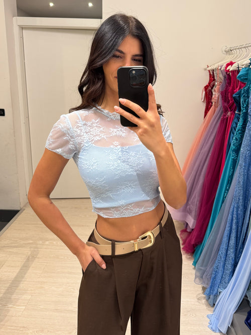 T-shirt crop pizzo