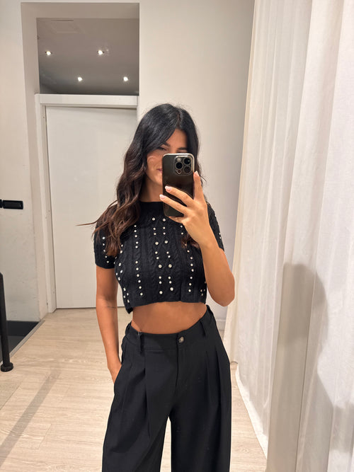 T-shirt in maglia con brillantini