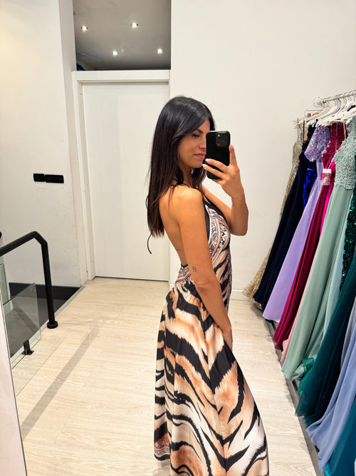 Vestito lungo tigrato scollo V schiena