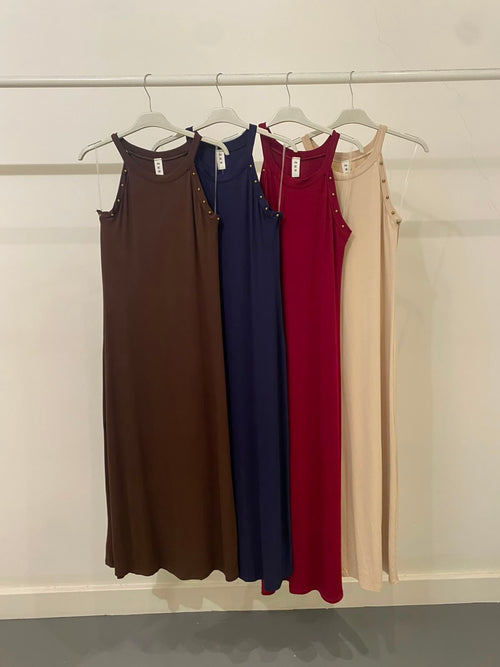 Vestito midi scollo americano borchie