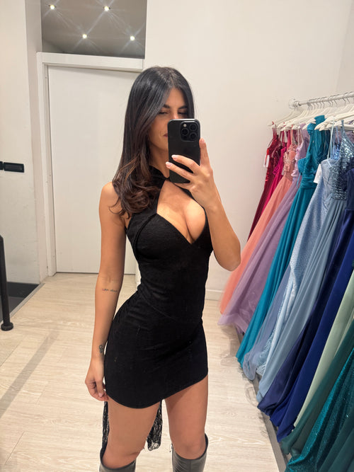 Vestito corto pizzo bottone parkou