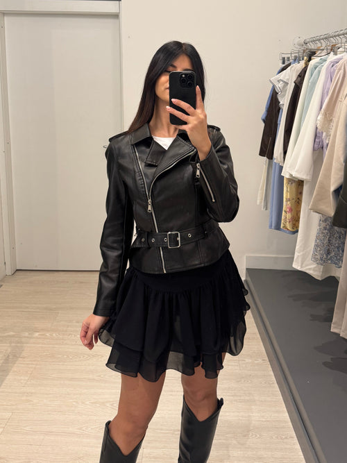 Giacca chiodo ecopelle con cintura