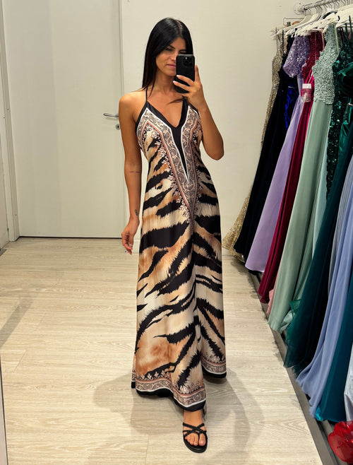 Vestito lungo tigrato scollo V schiena