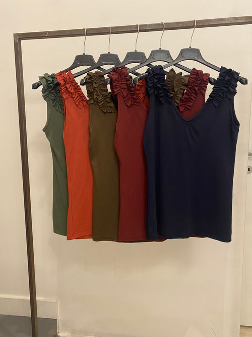 ￼ Canotta con rouche spalle