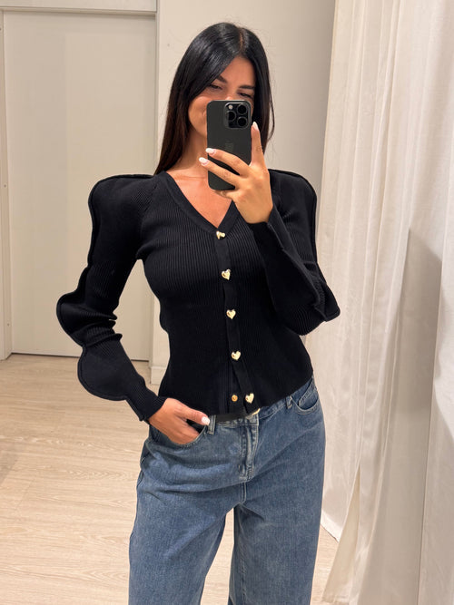 Cardigan bottoni cuore manica onde
