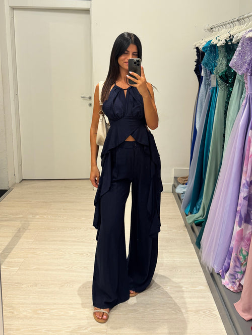 Completo lino top fasce e pantalone