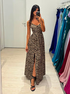 Vestito lungo maculato fiocco schiena