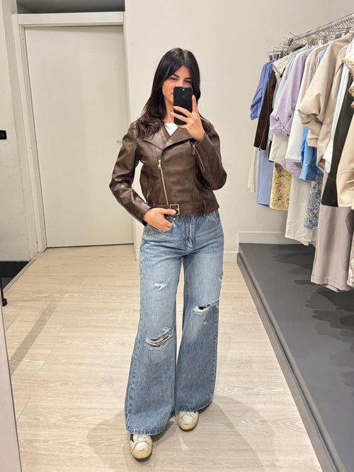 Giacca biker ecopelle con cintura