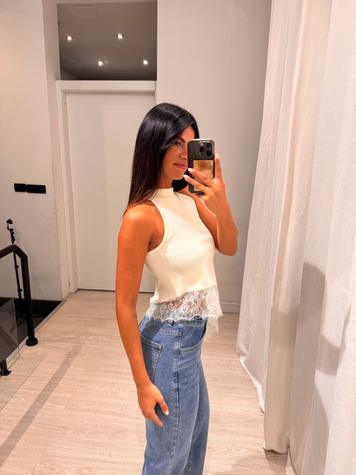 Canotta in maglia inserti pizzo