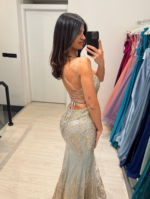 Abito cerimonia sirena paillettes e tulle