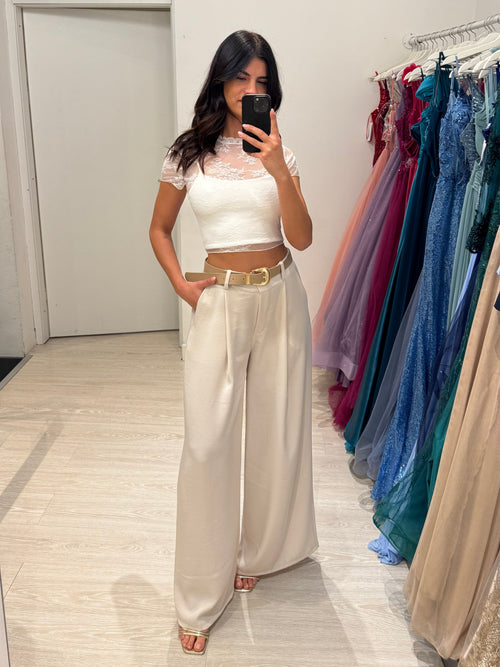T-shirt crop pizzo