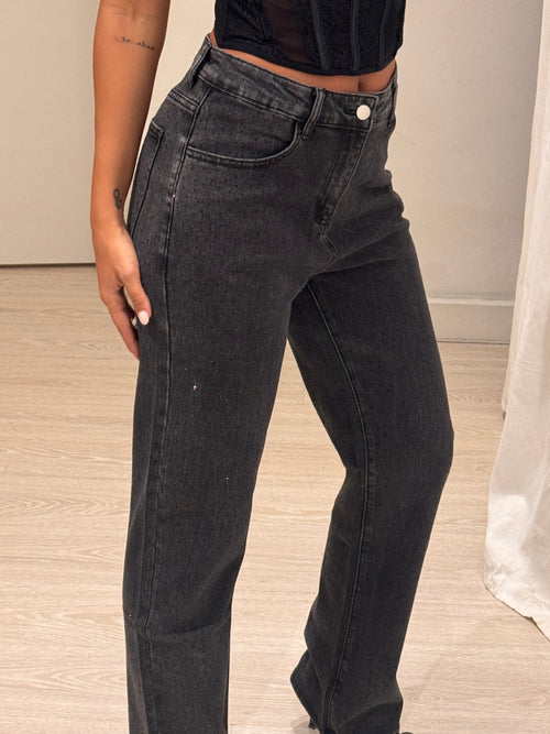 Jeans a palazzo total strass