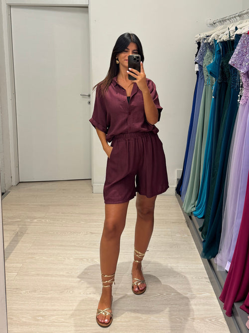 Completo effetto lino Shorts e Camicia