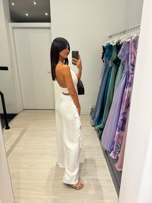 Completo lino top fasce e pantalone