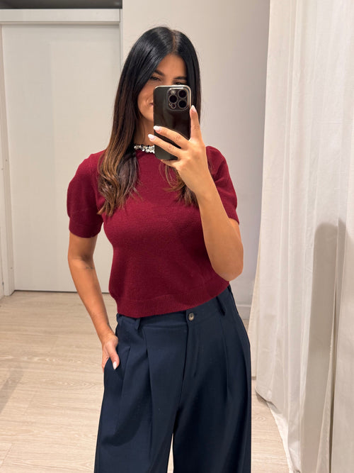 T shirt maglia fiori paillettes