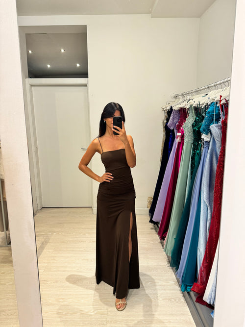 Vestito lungo arricciato con incrocio schiena