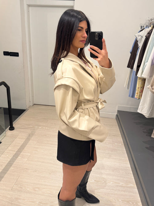 Giacca ecopelle collo rever tondo