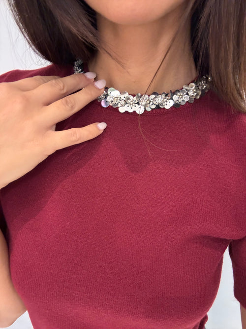 T shirt maglia fiori paillettes