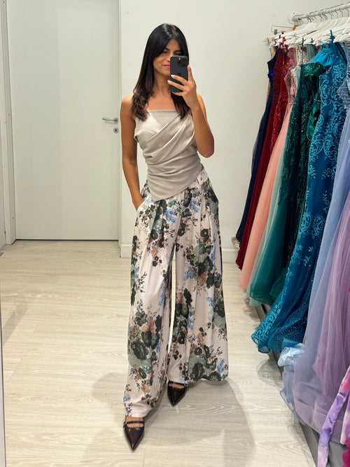 Pantalone palazzo fiori e cintura