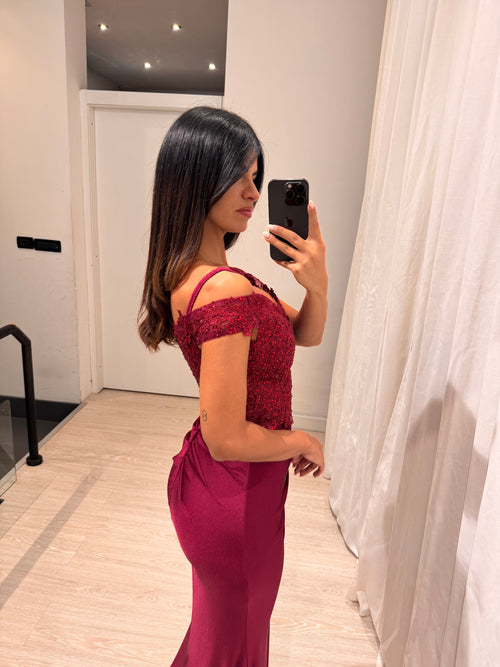 Abito laura sirena corpetto pizzo e strass