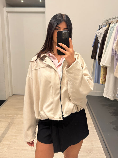 Giacca palloncino scamosciata con colletto