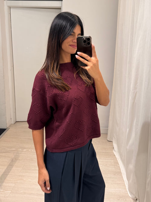 T shirt in maglia cuori in rilievo