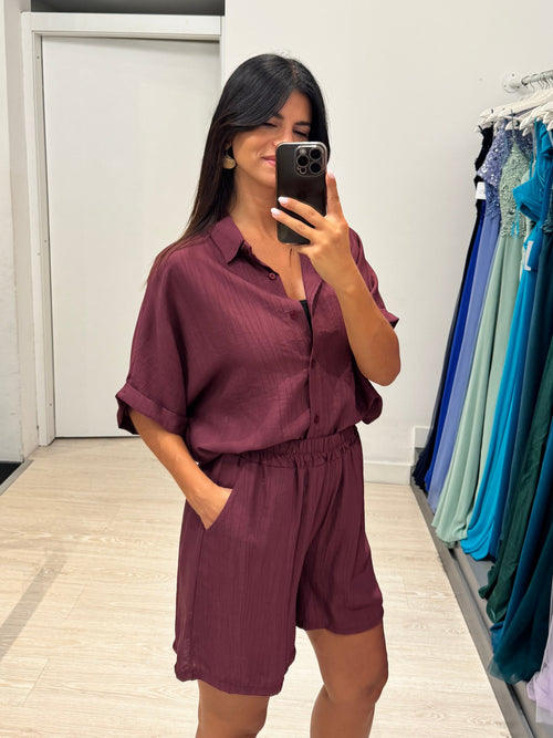 Completo effetto lino Shorts e Camicia
