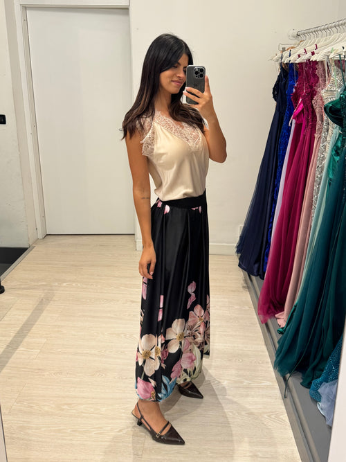 Gonna vita elastico fiori