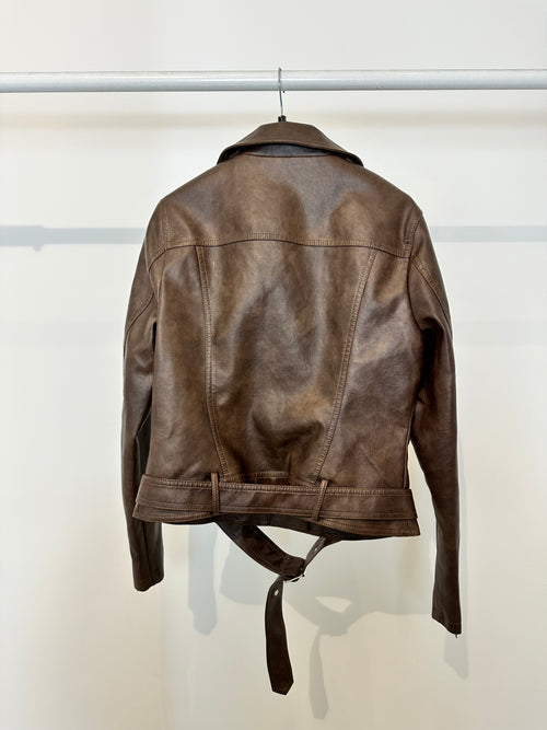 Giacca biker ecopelle con cintura