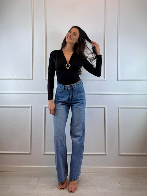 Maglia lycra scollo V fibbia