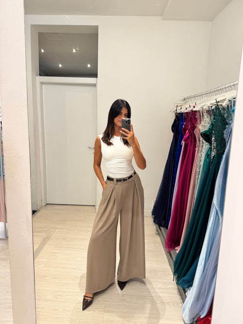 Pantalone palazzo pence vita arricciata leggero