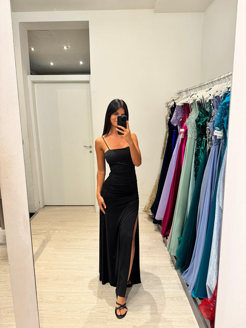 Vestito lungo arricciato con incrocio schiena