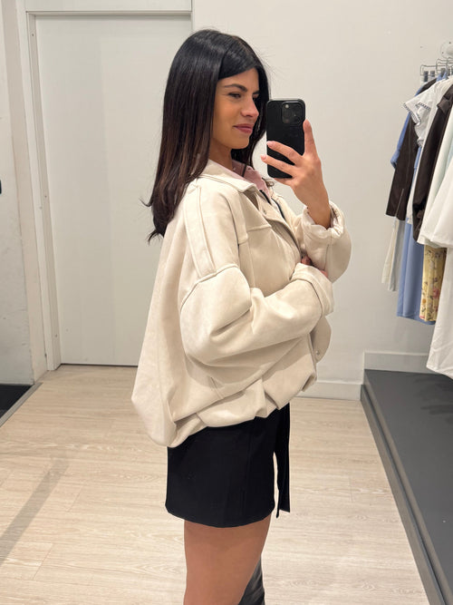 Giacca palloncino scamosciata con colletto