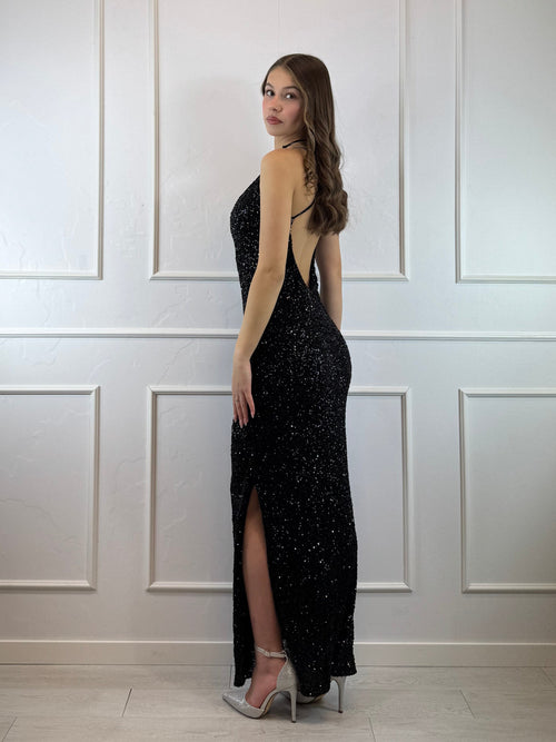 Vestito lungo paillettes spallina