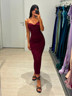 Vestito midi costine lacci e schiena nuda