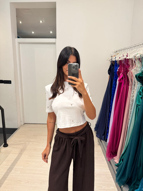 Pantalone palazzo lavorato con cintura