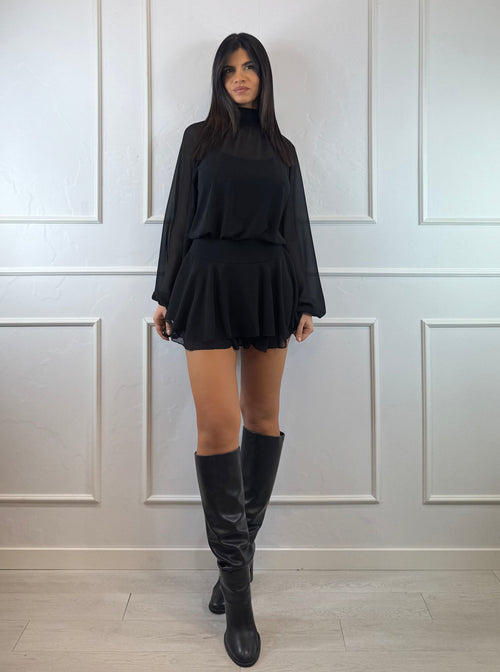 Tutina vestito corto con fiocco al collo