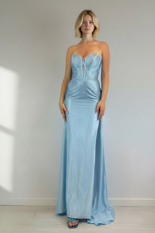 Abito cerimonia sirena strass e spacco