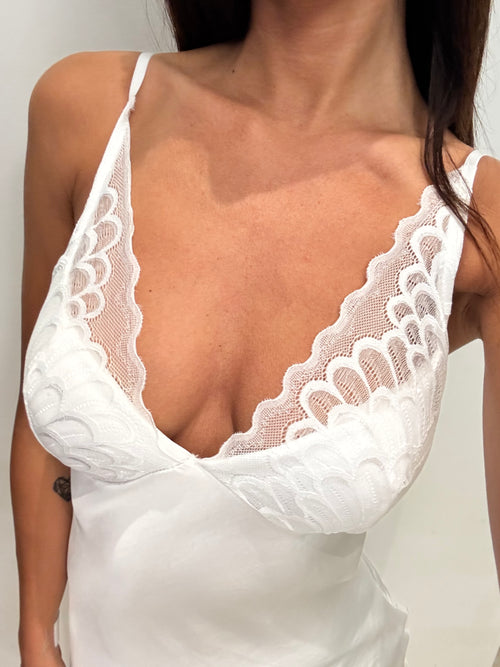 Abito cerimonia satin con coppe in pizzo