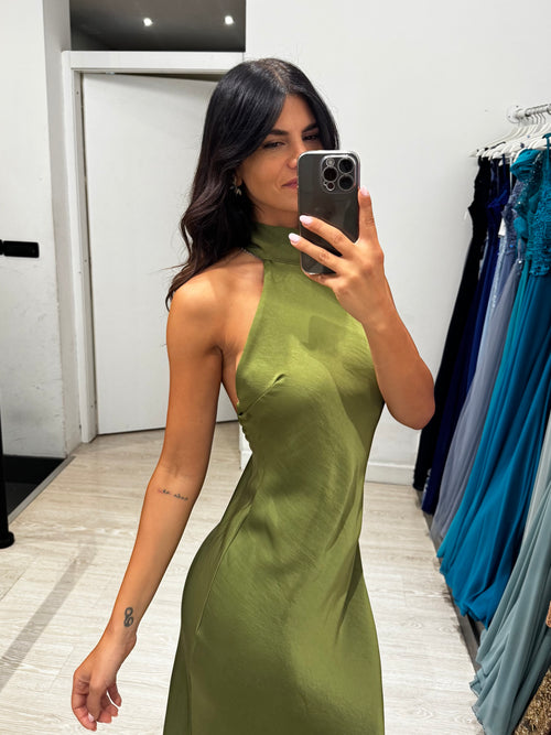 Abito cerimonia BETTY raso scollo schiena e laccio collo