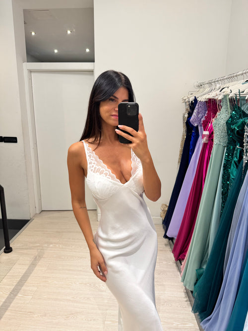 Abito cerimonia satin con coppe in pizzo
