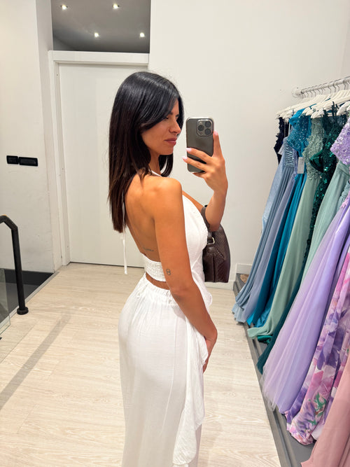 Completo lino top fasce e pantalone